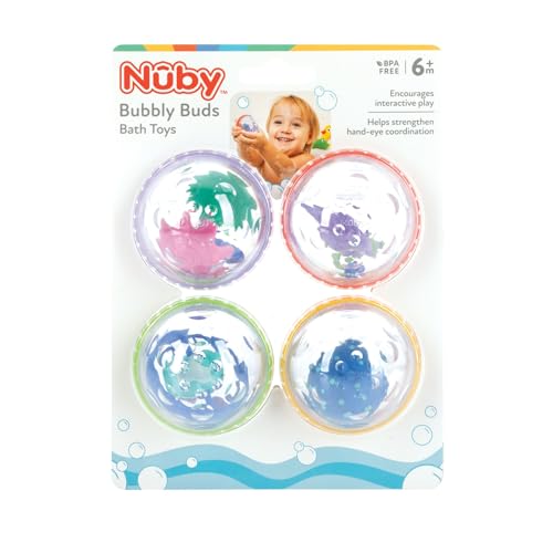 Nuby Bubbly Buds Interactive Bath Set - (4-Pack) Baby Bath Toys - 6+ Months