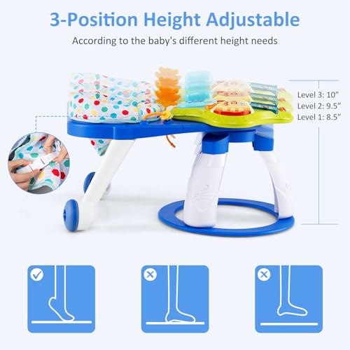 INFANS 3 in 1 Walk Around Baby Activity Center, Baby Walker with Play Table, Wheels, Detachable Seat Cushion, 3 Adjustable Heights, Learning Toys for Boys Girls Aged 6-36 Months (Blue)