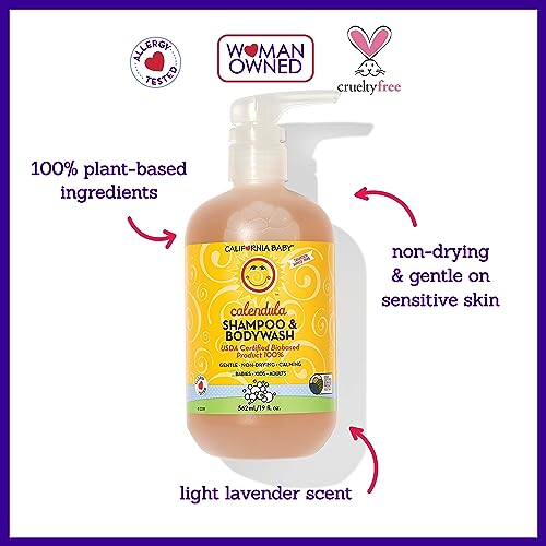 California Baby Calendula Baby Shampoo + Baby Wash | 100% Plant-Based | Soothing Lavender Body Wash For Sensitive Skin | Hypoallergenic | 562mL / 19oz
