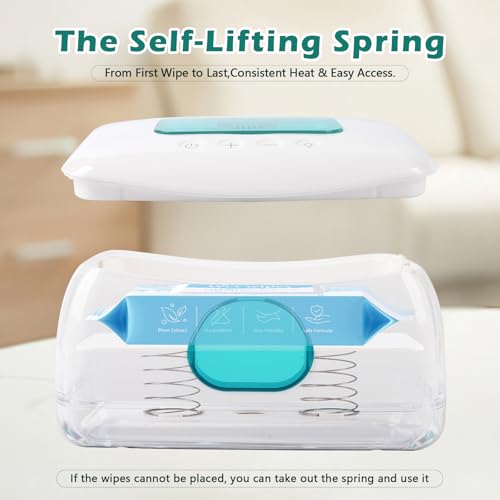 Baby Wipe Warmer with 16-Level Precision Heating, Portable USB-Powered Wet Wipe Warmer, Auto-Lift Spring Wet Wipes Dispenser, Gentle 45°-60° Diaper Wipes Warmer for Diaper Changes, Home & Travel Use