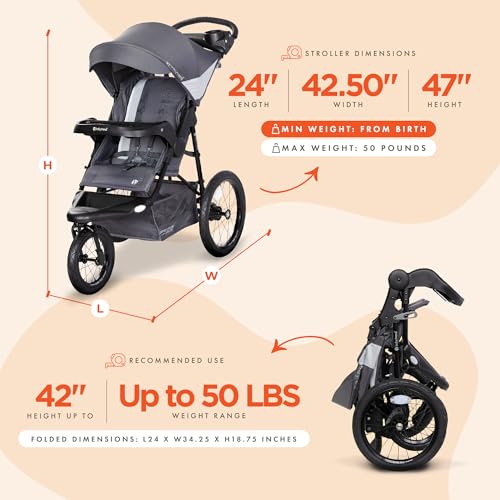 Baby Trend Expedition® Zero Flat Jogger with LED Lights, Dash Grey