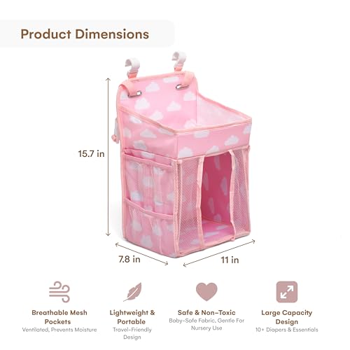 CHILDLIKE BEHAVIOR Diaper Organizer for Changing Table - Hanging Diaper Caddy - Munchkin Diaper Change Organizer - Changing Table Hanging Caddy & Storage - Nursery Diaper Caddy Holder with Shelf