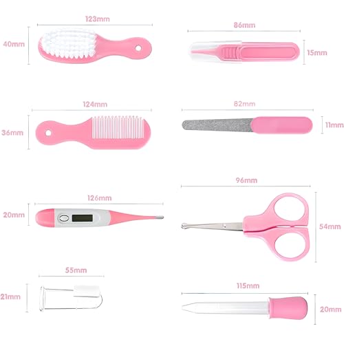 Baby Grooming Kit, Infant Safety Care Set with Hair Brush Comb Nail Clipper Nasal Aspirator,Baby Essentials Kit for Newborn Girls Boys (Pink Baby Grooming kit)