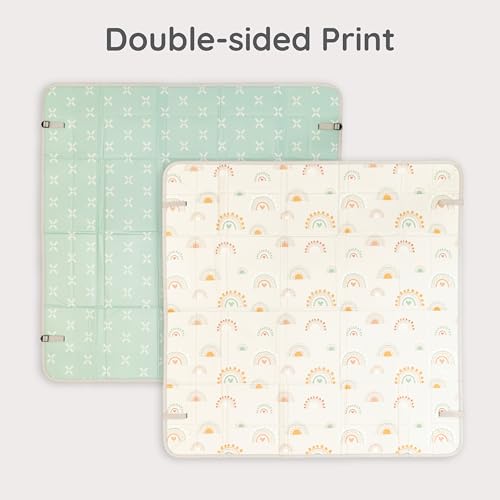 Infantino Foldable Soft Foam Play Mat, Reversible 57x57” Baby Mat for Floor Time, Lightweight, Portable & Easy to Store, Water Resistant, Wipeable, Rainbows