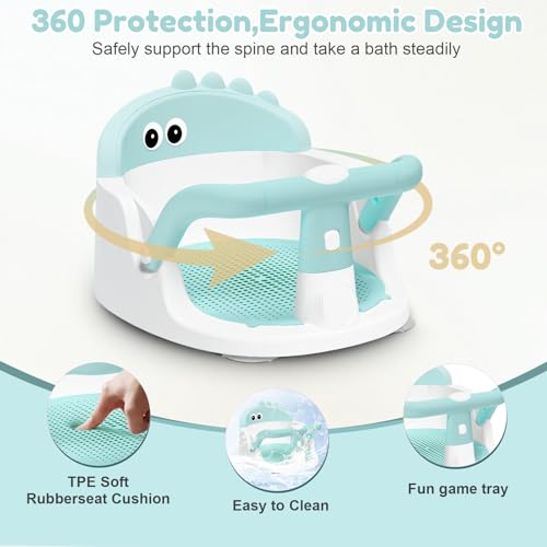 Baby Bath Seat for Babies 6 Months & Up Sitting Up, Non-Slip Baby Bath Chair with Suction Cup, Safe and Comfortable Portable Infant Bath Seat for Bathroom, Bathtub Tub, Easy to Clean (Green)