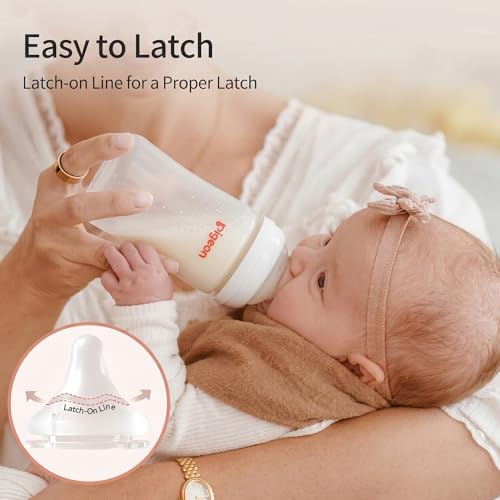 Pigeon PP Nursing Bottle Wide Neck, Anti-Colic, Streamlined Body, Natural Feel, Easy to Clean, 5 Oz (Pack of 4), Includes 4pcs SS Nipples (0m+)