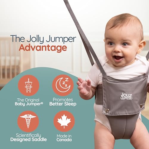 Jolly Jumper Iconic (Black), Doorway Baby Jumper, Indoor Exercise Saddle Seat, Adjustable Height, for Infants up to 28lbs, No Stand Required