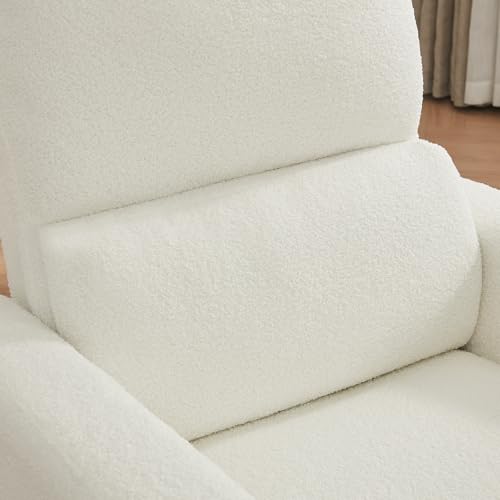 AEMEIOS Swivel Rocker Recliner, Oversized Boucle Glider Recliner Nursery, Manual Swivel Rocking Reclining Chairs with Removable Cushion and Lumbar Support for Nursery Living Room Bedroom, Teddy White