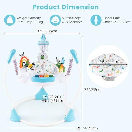 INFANS Baby Activity Center Jumper with Music, Light, Interactive Toys, 360°Rotating Seat, 3 Heights for 6+ Months (Blue)