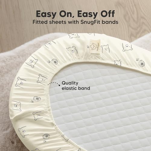 2pk Organic Baby Bassinet Sheets Boys, Girls, Fitted Sheet (Bumble Bear)
