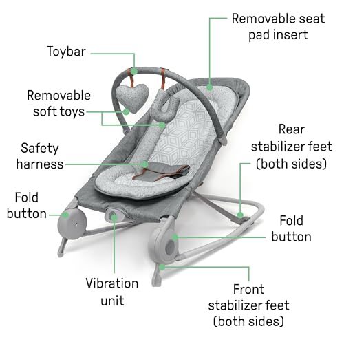Summer by Ingenuity 2-in-1 Bouncer & Rocker Duo (Heather Gray) Convenient and Portable Rocker and Bouncer for Babies Includes Soft Toys and Soothing Vibrations