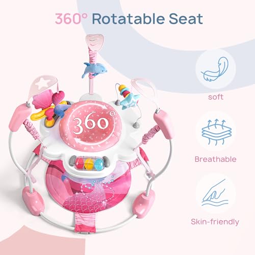 Baby Activity Center, Baby Jumper Activity Center with Music, Interactive Toys, 360° Rotating Seat, 3 Adjustable Heights, Infant Activity Jumper for 6+ Months (Mermaid)