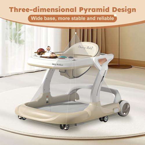 Baby Walker,Music & Lights Baby Walker with Wheels,9 Adjustable Heights Baby Activity Center,Baby Walkers with Foot Pads for Boys Girls Babies 6-18 Months,Anti-Fall Bouncer Combo