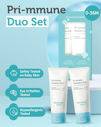 GOONGBE Baby Skincare Duo Set - Korean Baby Skincare & Bath Time Essentials - Shampoo & Bath, Moisutre Lotion - Travel Sized Hydrating & Nourishing Wash and Moisturizer, 2 Items