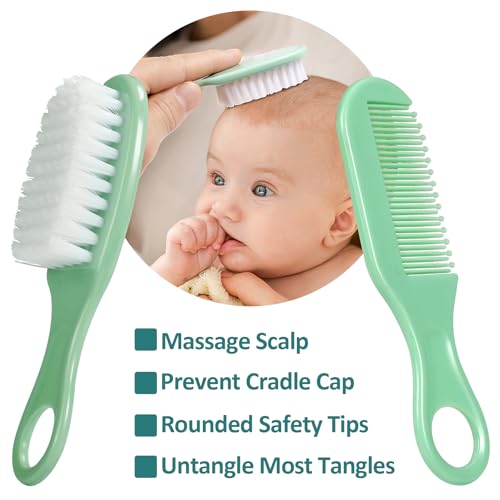 Baby Grooming Kit, Infant Safety Care Set with Hair Brush Comb Nail Clipper Nasal Aspirator,Baby Essentials Kit for Newborn Girls Boys (Green)