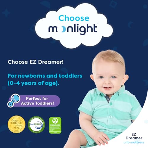 Moonlight Slumber EZ Dreamer Crib Mattress – Dual-Sided Baby and Toddler Mattress, Firm Infant Support, Waterproof and Hypoallergenic Cover, 4.5" Foam, Standard Size, Made in USA