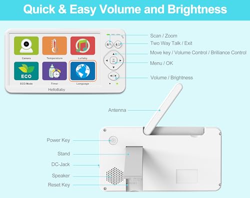 HelloBaby Baby Monitor with Camera and Audio, 6" World First IPS Large Screen, No WiFi 30H Battery 4000mAh, Night Vision, 2-Way Talk, Remote PTZ, ECO,1000ft, Video Audio Monitor for Baby Elderly Pet