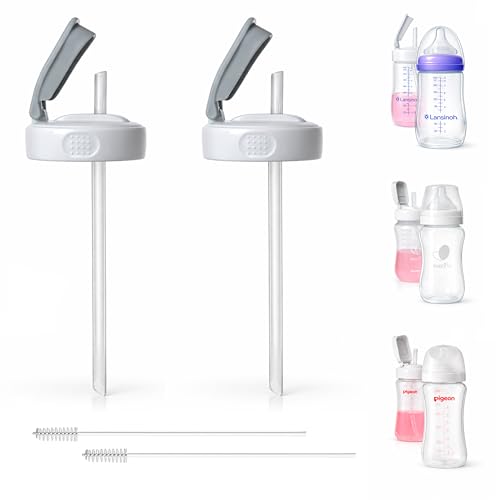 Flip Top Straw Lids for Lansinoh, Pigeon, Evenflow Wide Neck Baby Bottles