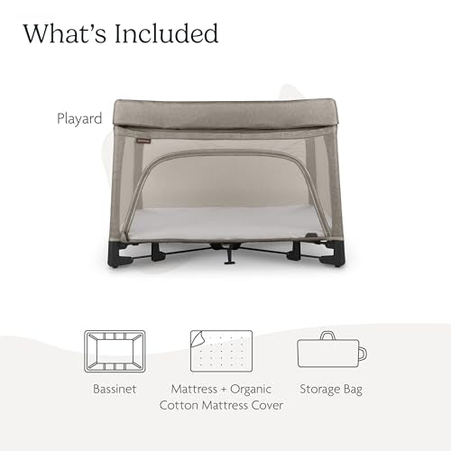 UPPAbaby Remi Playard | Deluxe 3-in-1 Portable Playard, Bedside Bassinet + Travel Crib| Mesh Bassinet, Mattress, Organic Cotton Mattress Cover + Storage Bag Included | Wells (Dark Taupe Mélange)