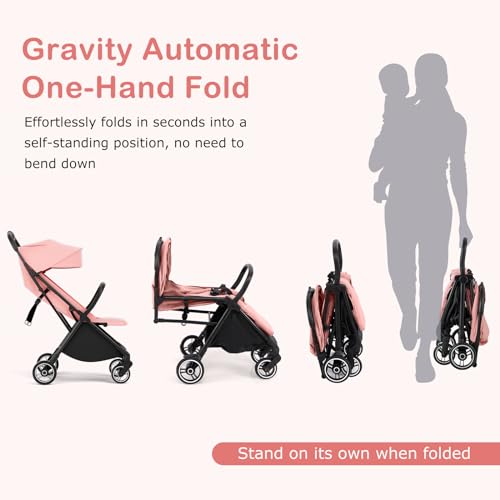 INFANS Ultra-Compact Fold Airplane Ready Travel Stroller, One-Hand Gravity Fold Near Flat Recline Seat, Foldable Toddler Stroller for Infant 6-36 Month
