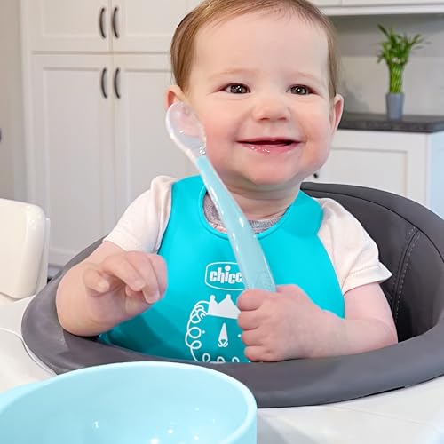 Chicco Easy Start Silicone Feeding Set | Dishes for Baby-Led Weaning | Suction Bowl | Adjustable Bib | Soft Spoon | BPA-Free | 3 Piece Set | 6m+ | Teal