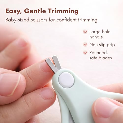 YIVEKO Baby Nail Kit, 4-in-1 Baby Nail Care Set with Cute Case, Baby Nail Clippers, Scissors, Nail File & Tweezers, Baby Manicure Kit and Pedicure kit for Newborn, Infant, Toddler, Kids-Owl Green