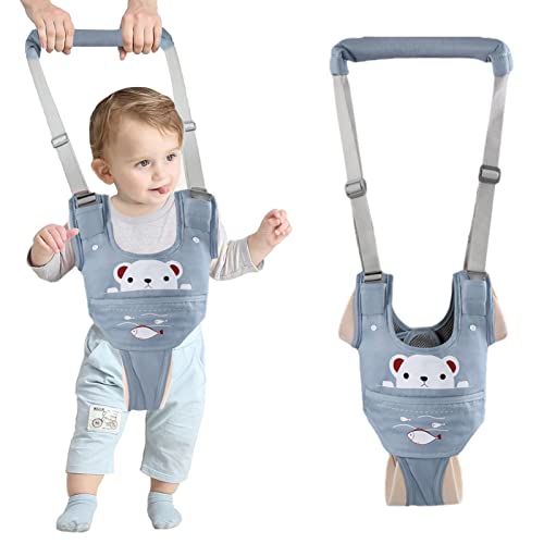 Ocanoiy Baby Walking Harness Handheld Baby Walker Assistant Belt Adjustable Toddler Infant Walker Harnesses Standing Up Walking Learning Helper with Detachable Crotch for 9-24 Month Old (Blue)