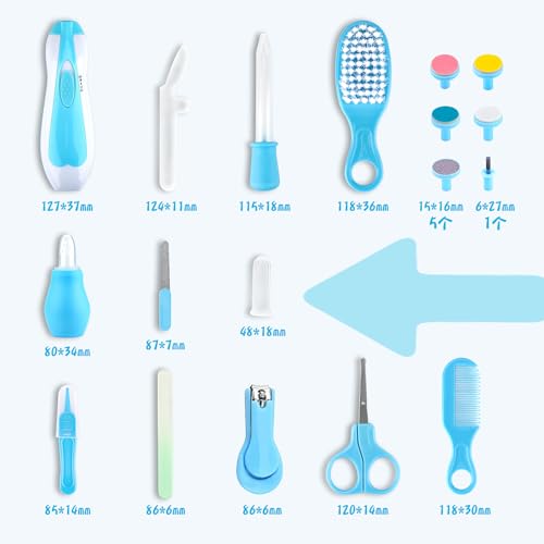 Baby Grooming Kit, Infant Safety Care Set with Hair Brush Comb Nail Clipper Nasal Aspirator,Baby Essentials Kit for Newborn Girls Boys (Blue-20 in 1)