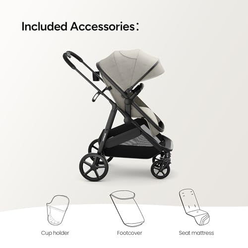 Mompush Wiz 2 in 1 Baby Stroller with Infant Pramette Mode, One Hand Fold Convertible Newborn to Toddler Stroller with Reversible Seat and Large UPF 50+ Canopy