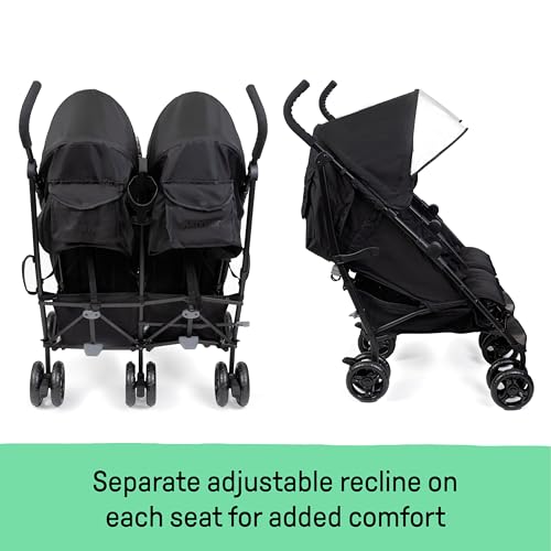 Summer Infant 3Dlite Folding Lightweight Side by Side Double Stroller with 5-Point Safety Harness for Infants and Toddlers, Black