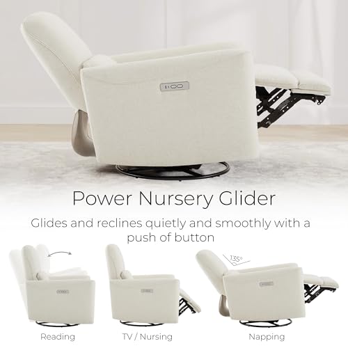 CHITA Power Recliner Chair Swivel Glider, FSC Certified Upholstered Living Room Nursery Reclining Sofa Chair with Lumbar Support, Linen