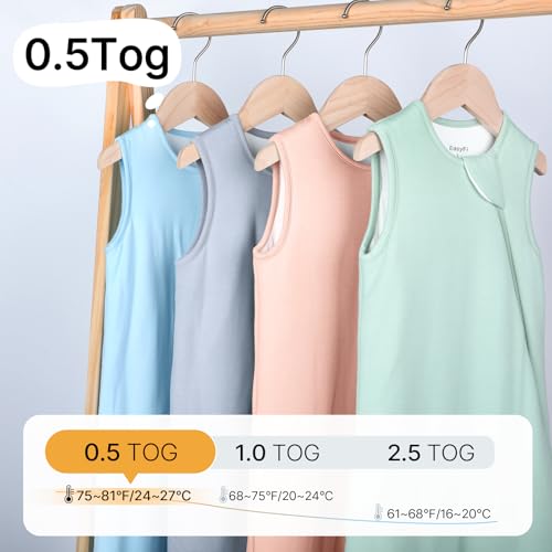 Supersoft Rayon Made from Bamboo Sleep Sack 6-12 Months 0.5 Tog Lightweight Toddler Sleep Sack Baby Wearable Blanket with 2-Way Zipper Summer Unisex Sleeping Bag for Babies (2 Pack) Blue & Gray