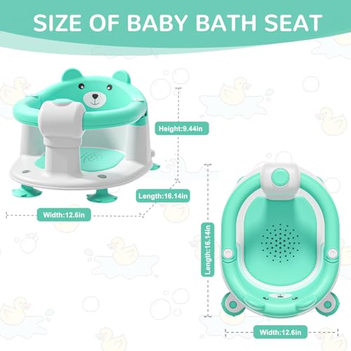 Baby Bath Seat for Babies 5-10 Months, Non-Slip Toddler Bath Seats for Babies Sitting Up, Safe Infant & Newborn Bathtub Chair with 4 Suction Cups & Soft Cushion for Shower,Mint