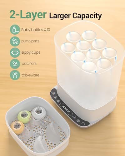 HAUTURE Bottle Sterilizer and Dryer, 6-in-1 Baby Bottle Sterilizer (Esterilizador de Biberones), 10 Bottles Capacity, Electric Steam Bottle Sanitizer for Baby Bottles, Breast Pump Parts & Pacifiers