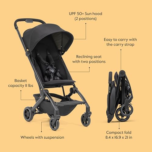 Joolz Dot Ultra Lightweight Travel Stroller – Compact Fold, Airplane Compatible, 5-Point Harness, UPF 50+ Canopy – Easy to Carry City & Travel Stroller - Space Black
