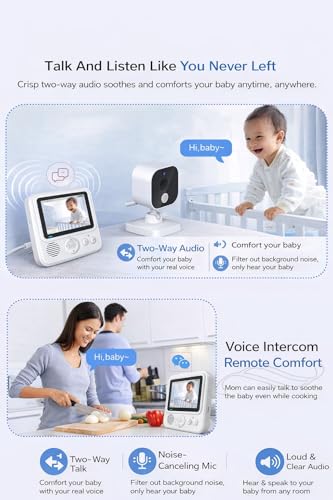 AnKeKe Baby Monitor with Camera and Audio, No WiFi Baby Monitor with 2.8" IPS Screen, 120-Hour Battery, 1000ft Long Range, 2-Way Talk, Cry and Feeding Reminder, Night Vision