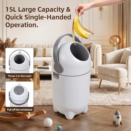 Fumweeb Diaper Pail with Airtight Lid, 15L Odor Control Diaper Trash Can, Odor-Locking Diaper Pails for Babies ＆ Pets,Holds 16 Diapers Baby-Safe Nursery Bin for Living Room, Bathroom,Pet Litter Box