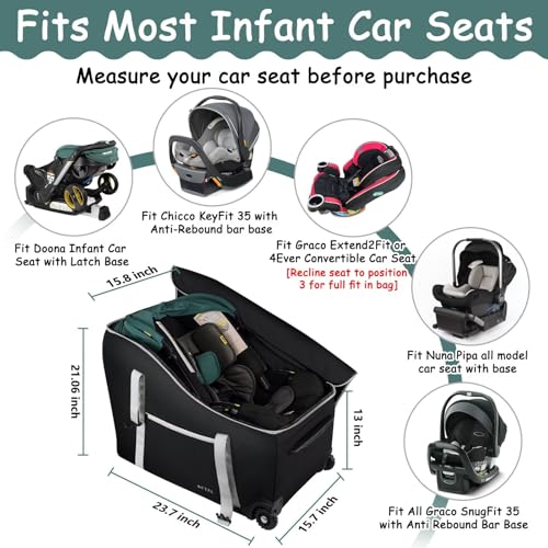 SCTEL Infant Car Seat Travel Bag Backpack for Airplane, Fits Doona Car Seat Stroller and Base, Padded Carseat Cover for Air Travel, Nuna Pipa Car Seat Travel Bag with Wheels