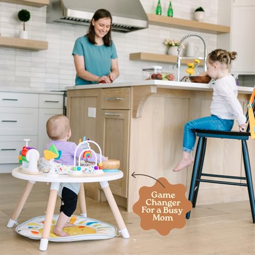 Little Acorn, 4-in-1 Baby Activity Center | Montessori-Inspired Design | 8 Interactive Toys | Tummy Time, Exersaucer & Toddler Table | Shower Gift | Essential (Sun)