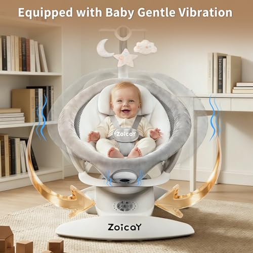 Baby Swing, 3-in-1 Baby Swings for Infants with Motion Detection & Vibration Comfort, 360° Rotating Electric Baby Swings with 5 Speeds & 3 Swing Modes, Infant Swing for Baby with 12 Preset Melodies
