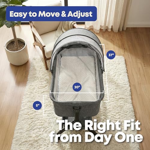 East Elm Baby Bassinet with Rocking Function, Breathable Mesh Sides, Portable Bassinet with Wheels & Storage Basket, Newborn Infant Crib (0–24 Months)