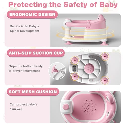 Baby Bath Seat for Babies 6 Months & up Non-Slip Toddler Bath Seats for Sitting Up Infant Bathtub Chair with Suction Cups and Soft Cushion for Baby Shower Tub Seat