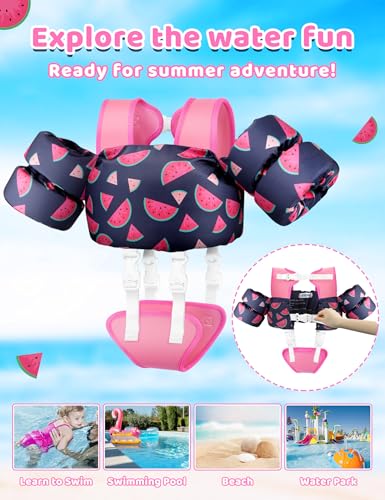 Vvinca Toddler Swim Vest for Kids 13-30lbs Boys Girls Puddle Kid Jumper Toddlers Pool Floaties Jacket with Adjustable Crotch Strap Sleeves Shoulder for 1 2 3 Years Old Baby Infant Learn to Swimming