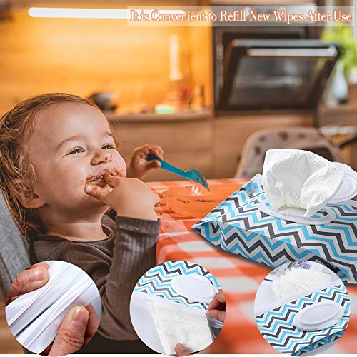 FEBSNOW 4 Pack Baby Wipe Dispenser, Portable Refillable Wipe Holder, Baby Wipes Container, Wipe Dispenser, Reusable Travel Wet Wipe Pouch (Geometric)