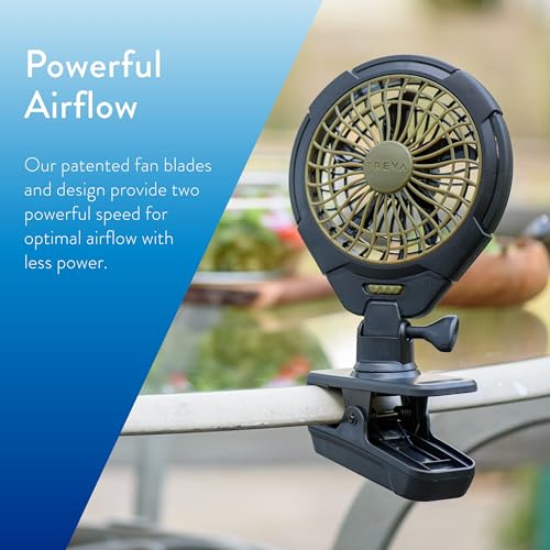 Treva 5 Inch Battery Powered Clip Slim and Portable Cooling Fan with Clamp for Travel, Outdoor,Camping, Car, Office Desk, Baby Stroller - Multi-Directional Rotating and Adjustable Head, Khaki (FC05005)