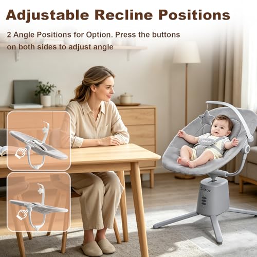 Zoicay Baby Swing,Baby Swings for Infants with 3 Modes & 5 Speeds, BT Enabled App & Remote Control, Electric Swing – 6 Melodies and 3 Timer Setting, 2 Seat Positions and 5-Point Harness Swing (Gray)