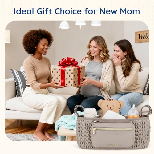 mommore Stroller Organizer with Insulated Cup Holders, Adjustable Stroller Caddy with Detachable Phone Bag, Stroller Accessories Fits for Uppababy, Doona, Jogger, Britax (Black)