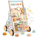 Wooden Baby Walker with Wheels, Push Walker with Baby Activity Center, Montessori Walking Toy for Girls Boys, Adjustable Speed & Height Activity Toy for Toddler Learning to Walk 12+ Months (Natural)