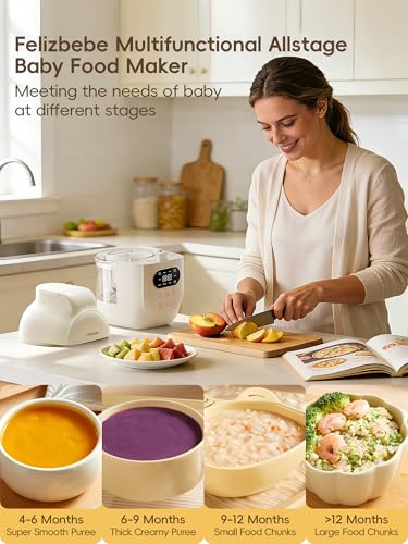 Felizbebe Glass Baby Food Maker Steamer and Blender,One Step Auto Baby Food Processor Puree Maker Grinder Mills,Glass Bowl with 316 Stainless Steel Blades,Auto Cooking,Self Clean,Timer,BPA-Free