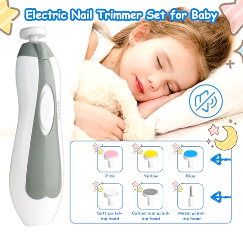 Baby Healthcare and Grooming Kit, 28 in 1 Portable Baby Essentials Kit Electric Nail Trimmer Set with Gas Relief Hair Brush Comb Nasal Aspirator for Newborn Boys Girls (Grey White)